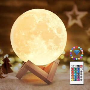 Moon Lamp 3D Printing Moon Light 16 Colors Night Light for Kids Room Home Decor, Gifts for Teen Girls Boys, Mothers Day Gifts Birthday Gifts (Black Hand Stand)