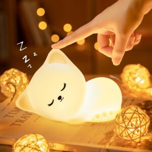 Night Light for Kids Lamp,16 Colors Cat Lamp Cute Lamp,Dimmable Kids Night Light for Kids Lamp,Silicone Nightlight for Kids Room,1200mAh Rechargeable Night Light for Kids,Girls Bedroom Decor Cat Decor